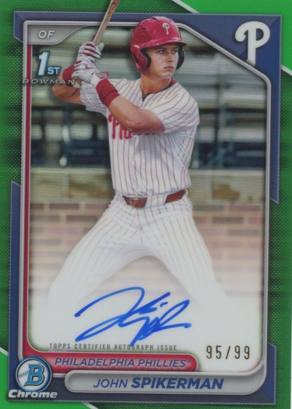 John Spikerman 2024 Bowman Draft #CPA-JSP Chrome DP Auto - Green Refractor /99 (1st) RAW