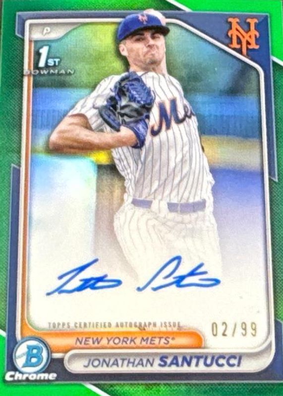 Jonathan Santucci 2024 Bowman Draft #CPA-JS Chrome DP Auto - Green Refractor /99 (1st) PSA 10