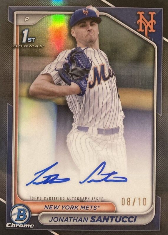 Jonathan Santucci 2024 Bowman Draft #CPA-JS Chrome DP Auto - Black Refractor /10 (1st) RAW