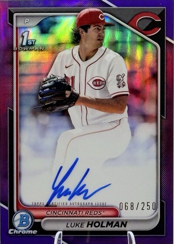 Luke Holman 2024 Bowman Draft #CPA-LH Chrome DP Auto - Purple Refractor /250 (1st) RAW