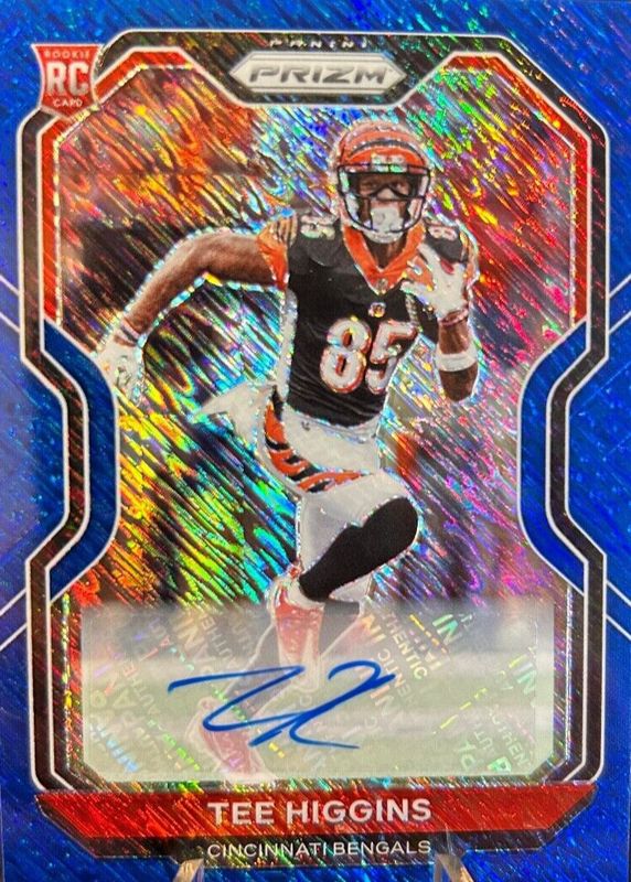 Tee Higgins 2020 Prizm #308 Rookie Autographs - Blue Shimmer /25 PSA 9