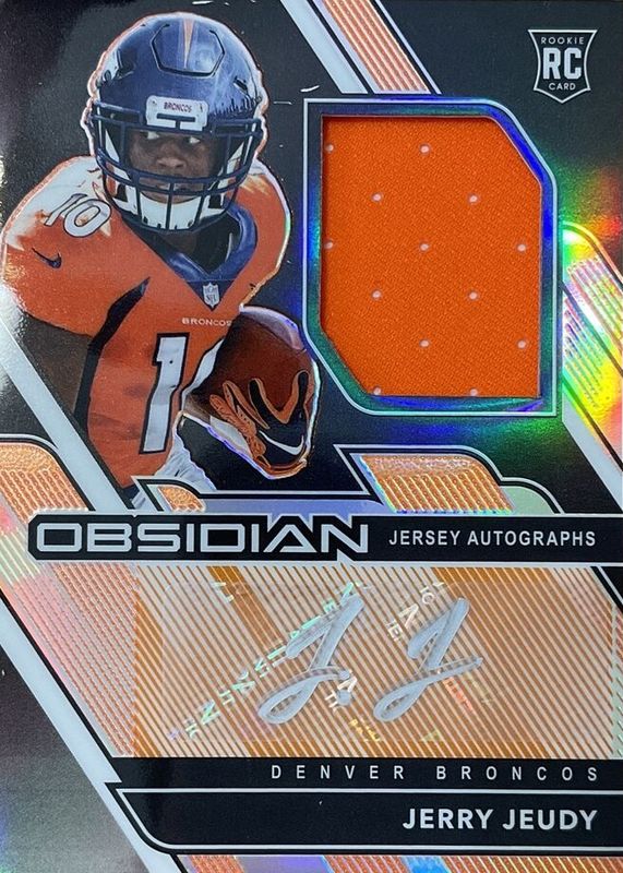 Jerry Jeudy 2020 Obsidian #206 Rookie Jersey Autographs - Electric Etch Orange (/99) Rookie PSA 9