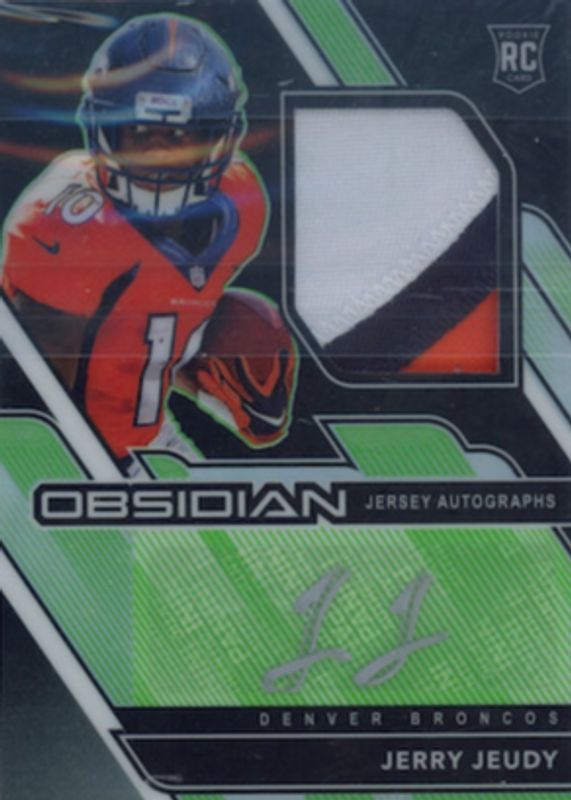 Jerry Jeudy 2020 Obsidian #206 Rookie Jersey Autographs - Electric Etch Green /50 PSA 10