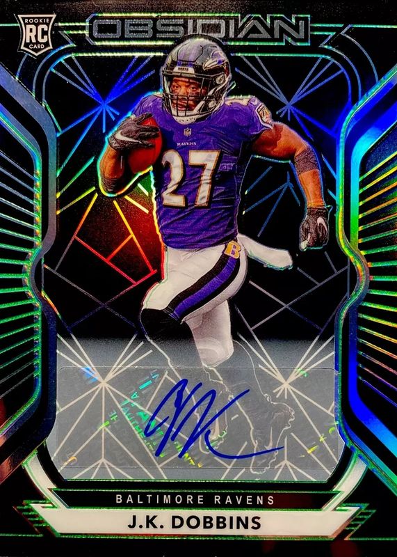 JK Dobbins 2020 Obsidian #123 Rookie Autographs - Electric Etch Green (/50) RAW