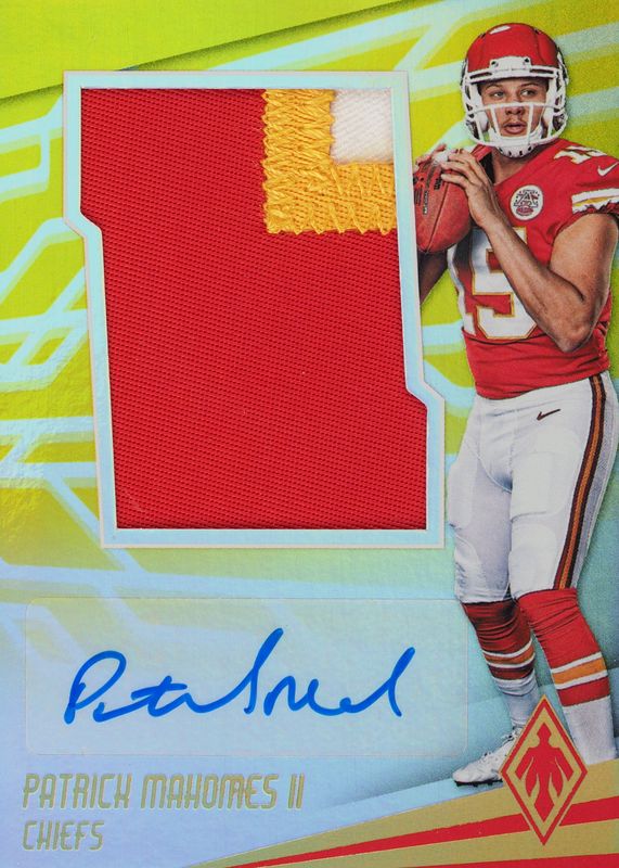 Patrick Mahomes II 2017 Phoenix #JAS-PM Rookie Jumbo Autograph Swatch - Yellow Prime (/10) PSA 10