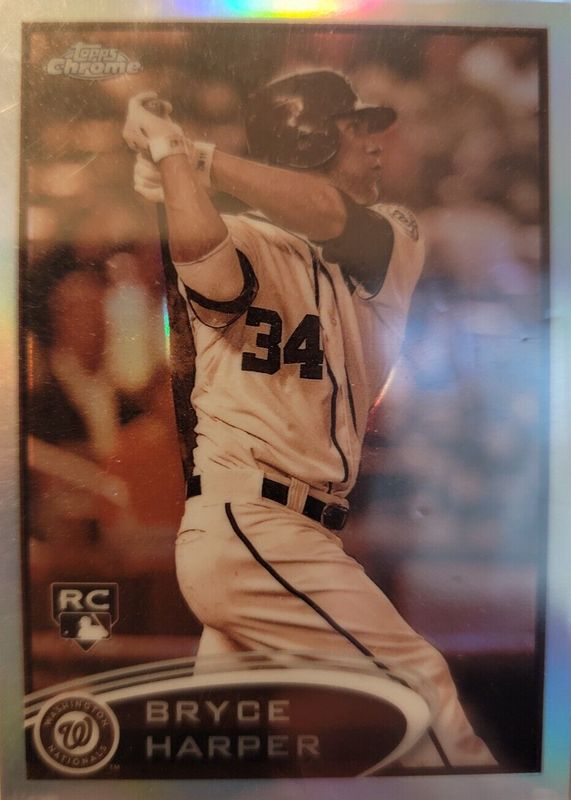 Bryce Harper 2012 Topps Chrome #196 Sepia Refractor /75 (Hitting) Rookie RAW