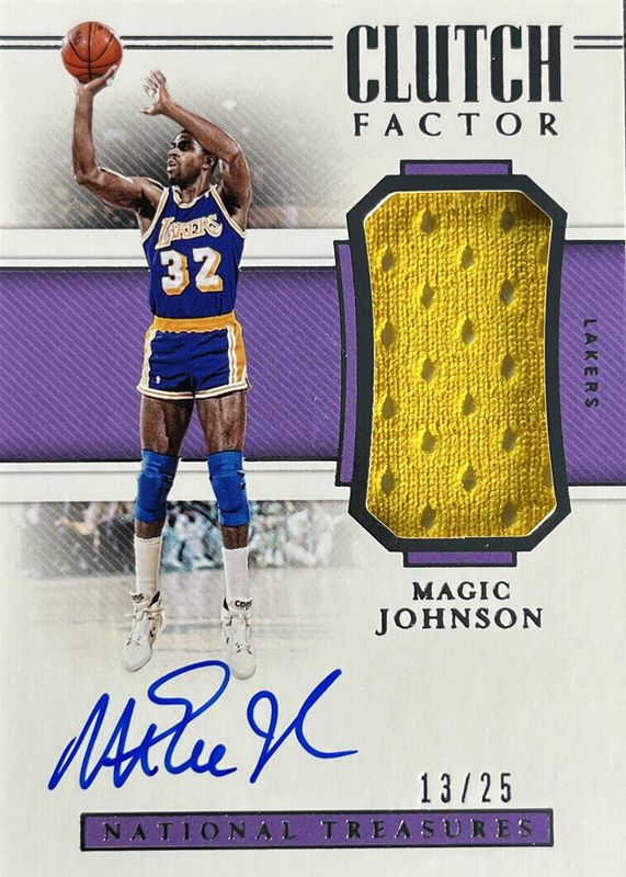 Magic Johnson 2018 National Treasures #CF-MJN Clutch Factor Signatures (/25)