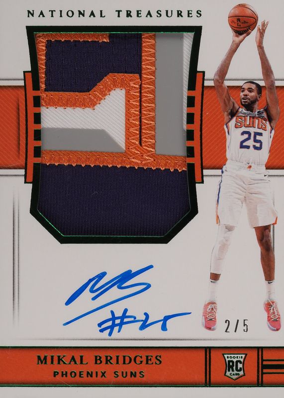 Mikal Bridges 2018 National Treasures #119 Rookie Patch Auto - Emerald /5 PSA 10