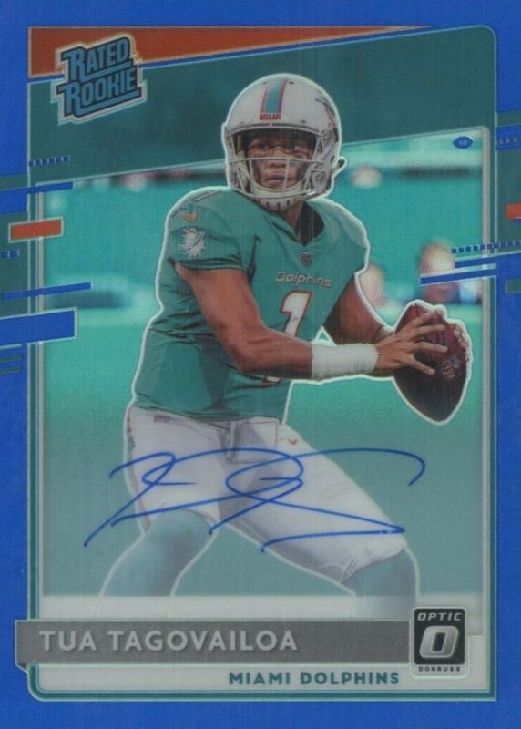 Tua Tagovailoa 2020 Optic #152 Rated Rookie Autographs - Blue /75 Rookie RAW