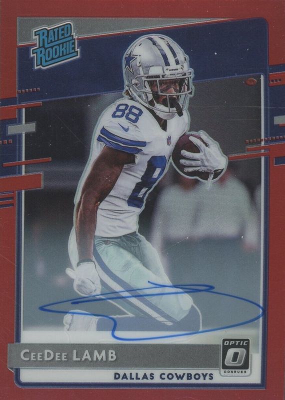 CeeDee Lamb 2020 Optic #156 Rated Rookie Autographs - Red /50 Rookie RAW