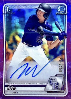 2020 Bowman Draft #CDA-ZV Chrome DP Auto - Purple Refractor /250 (1st)