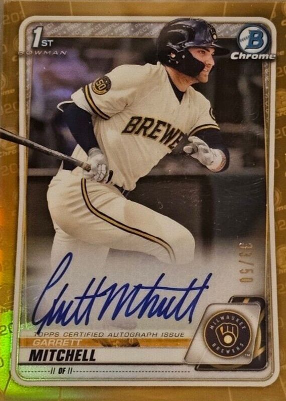 Garrett Mitchell 2020 Bowman Draft #CDA-GM Chrome DP Auto - Gold Refractor /50 (1st) PSA 10