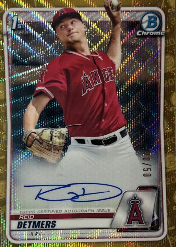 Reid Detmers 2020 Bowman Draft #CDA-RD Chrome DP Auto - Gold Wave Refractor /50 (1st) RAW