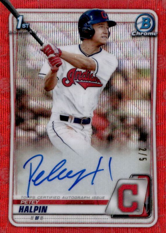 Petey Halpin 2020 Bowman Draft #CDA-PH Chrome DP Auto - Red Wave Refractor /5 (1st) RAW