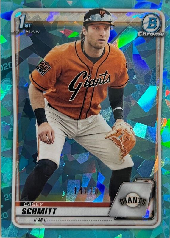 Casey Schmitt 2020 Bowman Draft Sapphire Edition #BD-129 Chrome - Aqua /20 (1st) PSA 10