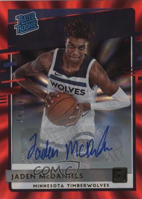 Jaden McDaniels 2020 Donruss #239 Rated Rookie Signatures - Holo Red Laser /49 PSA 10