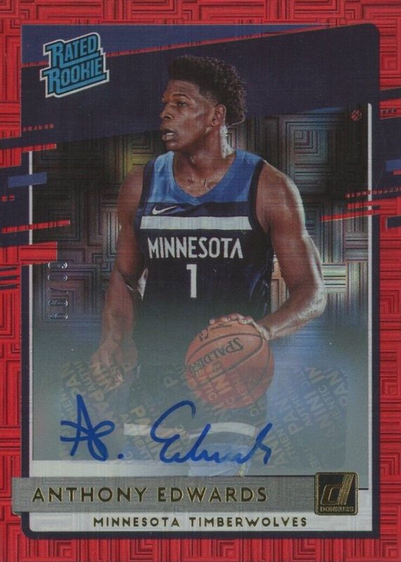 Anthony Edwards 2020 Donruss #201 Rated Rookie Signatures - Choice Red /99 Rookie PSA 10