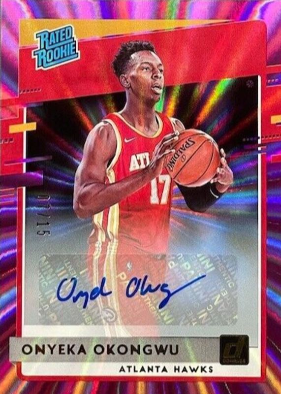 Onyeka Okongwu 2020 Donruss #228 Rated Rookie Signatures - Holo Purple Laser /15 PSA 10