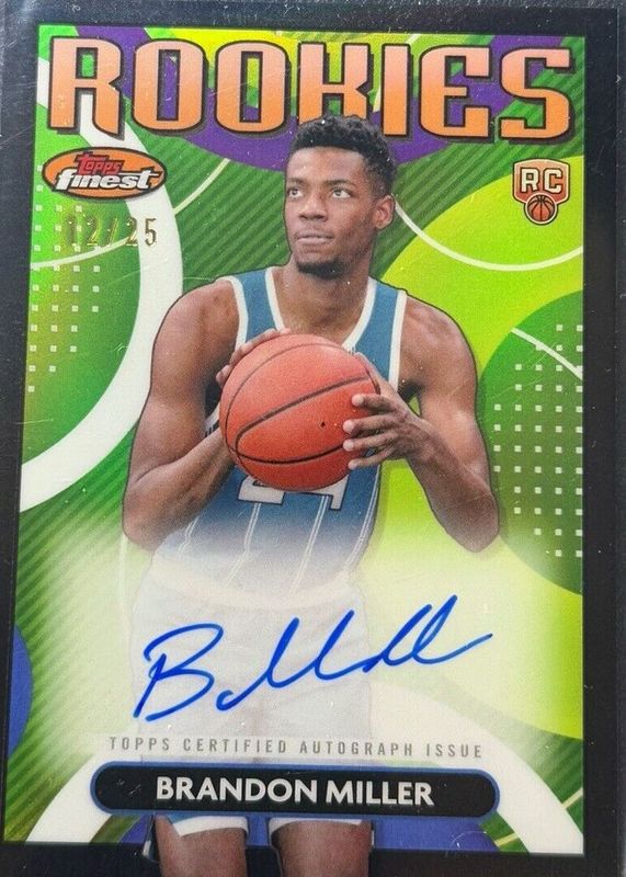 Brandon Miller 2023 Topps Finest #RFA-BM Rookie Finest Autographs - Black Refractor /25 RAW