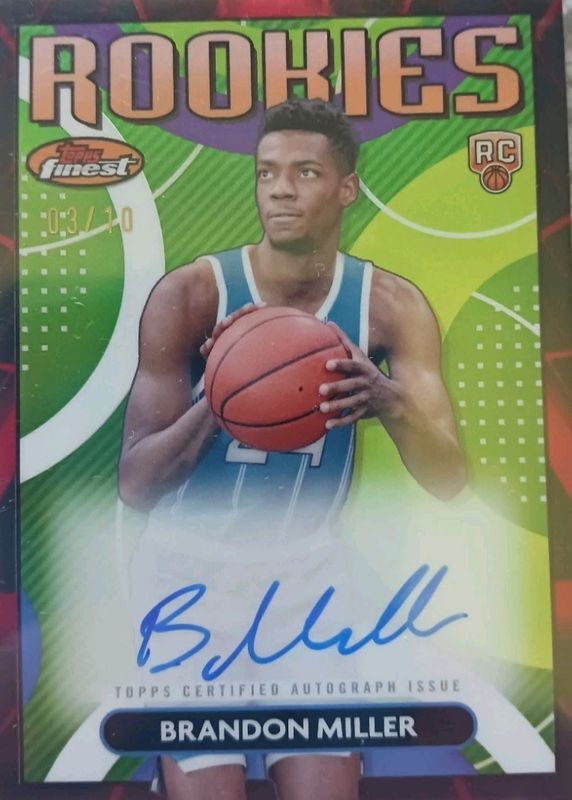 Brandon Miller 2023 Topps Finest #RFA-BM Rookie Finest Autographs - Red & Black Vapor Refractor /10 RAW