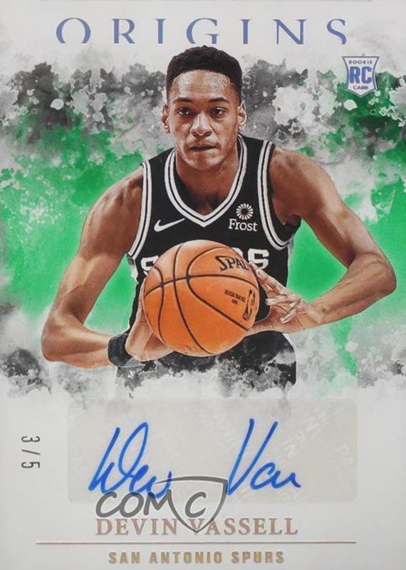 Devin Vassell 2020 Origins #RA-VAS Rookie Autographs - Green /5 PSA 10