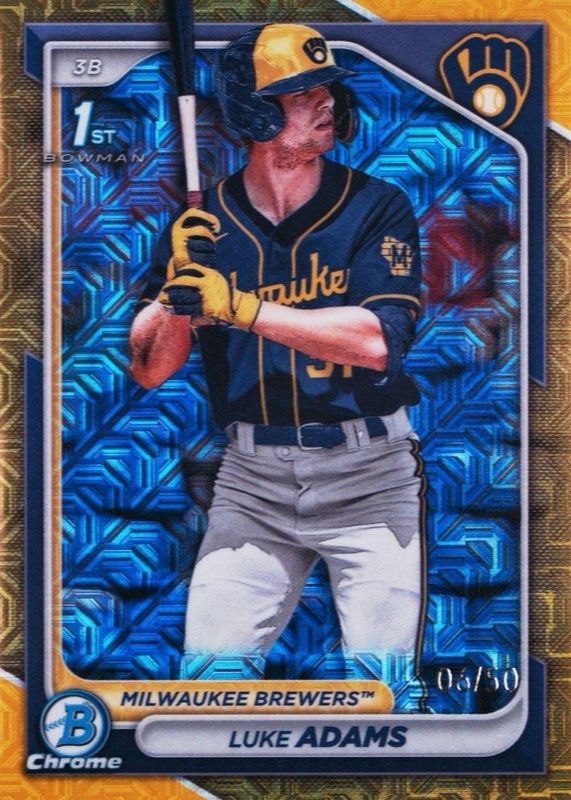 Luke Adams 2024 Bowman Mega Box #BCP-50 Chrome Prospects - Gold Refractor /50 (1st) RAW