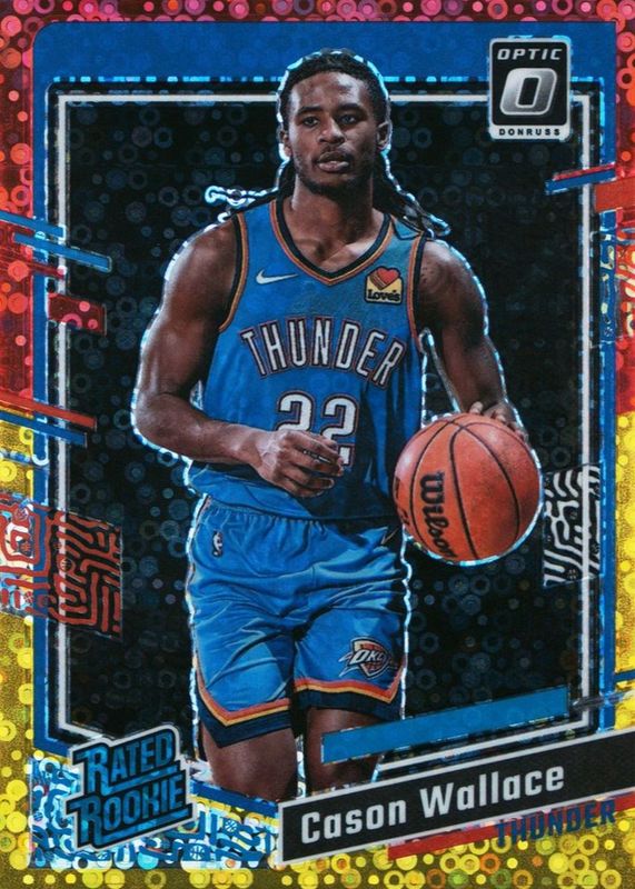 Cason Wallace 2023 Optic #218 Fast Break Red & Yellow /7 Rookie RAW