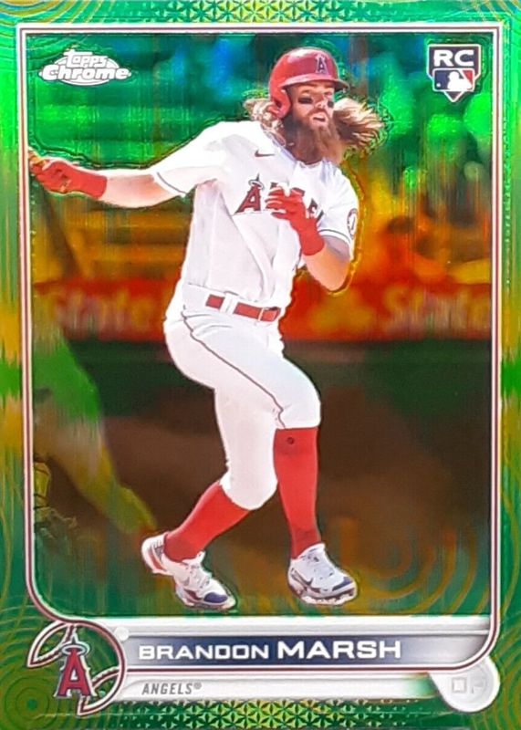 Brandon Marsh 2022 Topps Chrome Sonic #133 Green & Yellow Sonic Pulse Refractor /99 Rookie RAW