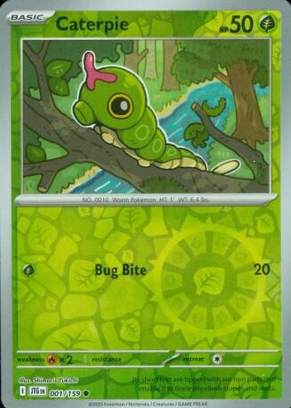 Caterpie 2025 Scarlet & Violet: Journey Together #001/159 Reverse Holo RAW TCG (LIGHTLY PLAYED)