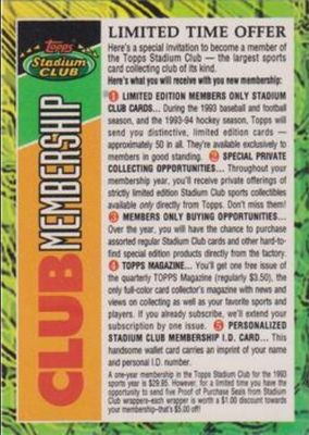 1993 Topps Stadium Club 1993 Stadium Club Membership Forms