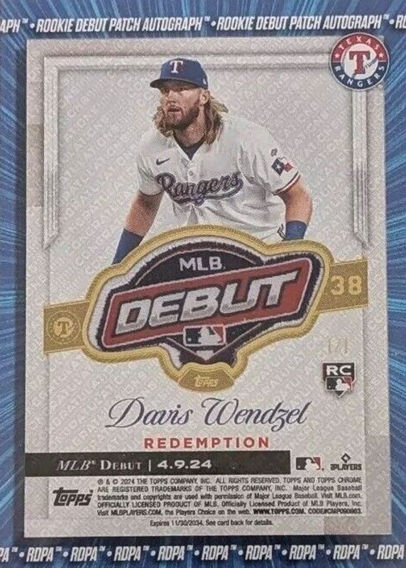 2024 Topps Chrome Update #RDPA-DW MLB Debut Patch Autograph /1