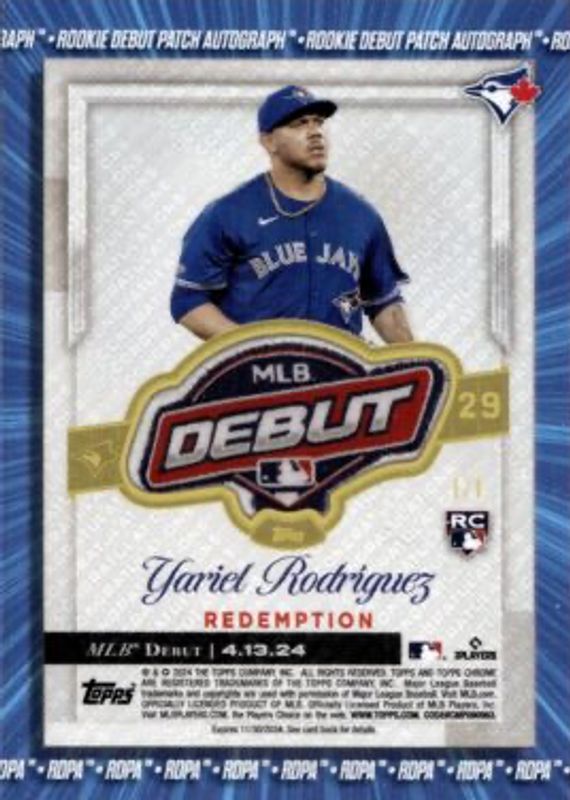 2024 Topps Chrome Update #RDPA-YR MLB Debut Patch Autograph /1