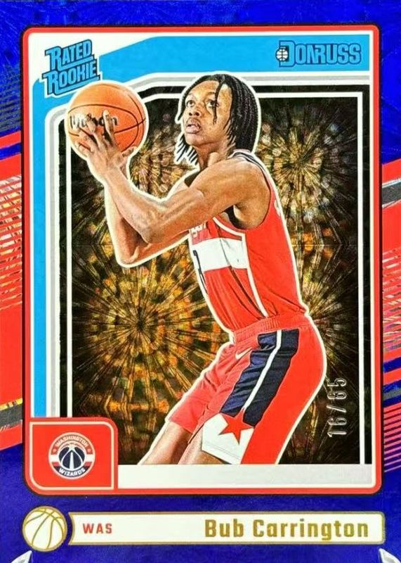 Bub Carrington 2024 Donruss #220 International Blue Fireworks /85 Rookie RAW