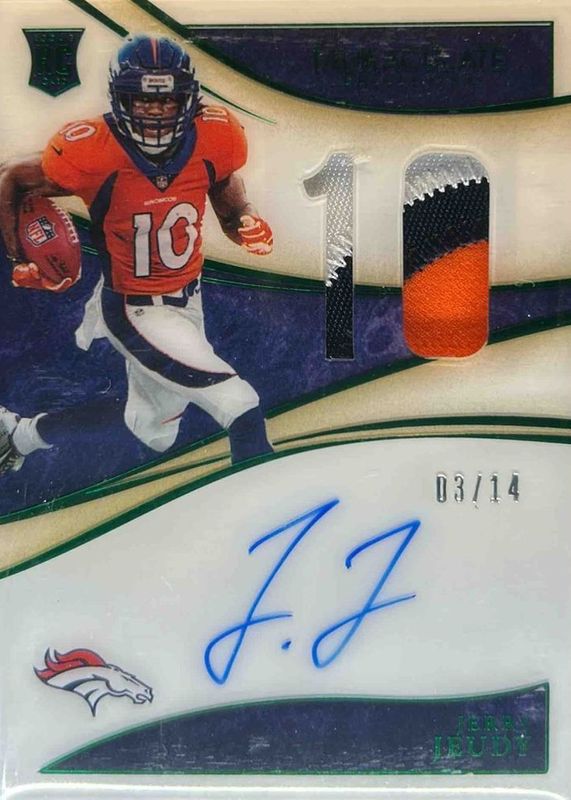 Jerry Jeudy 2020 Immaculate #IN-JJE Immaculate Numbers Rookie Patch Autographs - Premium Edition /14 RAW