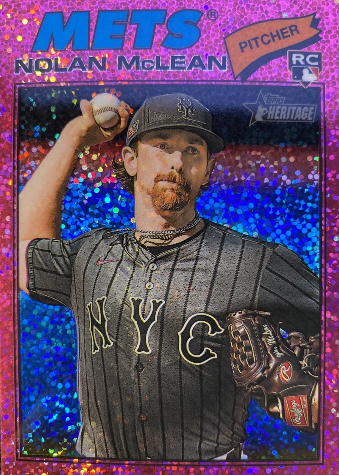 Nolan McLean 2026 Topps Heritage #150 Chrome - Pink Sparkle 