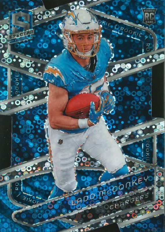 Ladd McConkey 2024 Spectra #127 Neon Blue Die-Cut /50 Rookie RAW