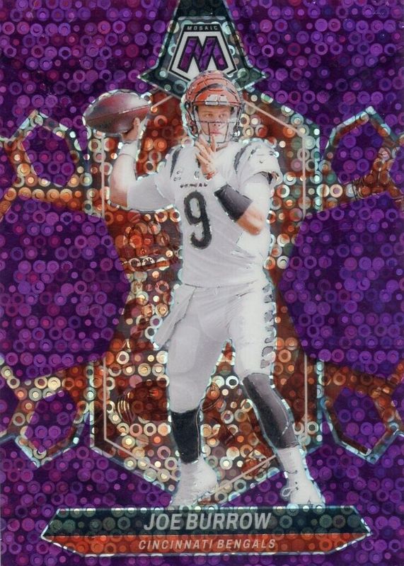 Joe Burrow 2024 Mosaic #43 No Huddle Purple /50 PSA 8