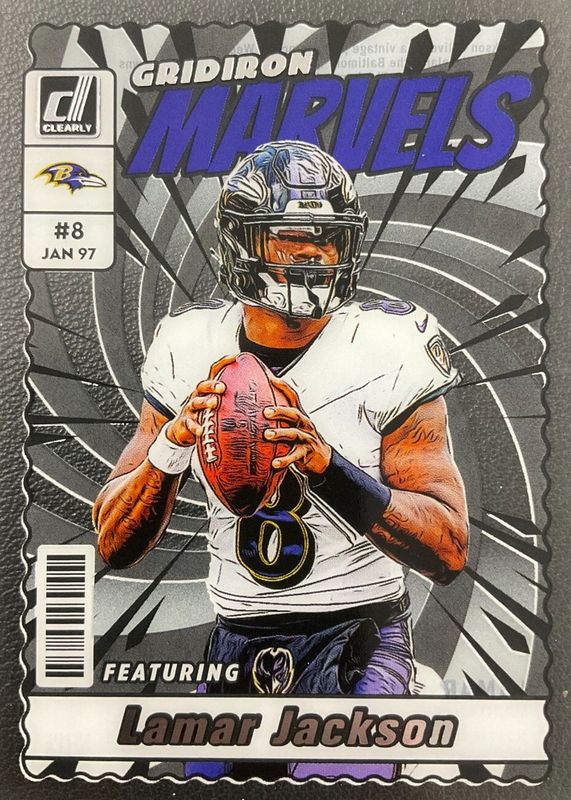 Lamar Jackson 2023 Clearly Donruss #7 Gridiron Marvels /(SSP) RAW