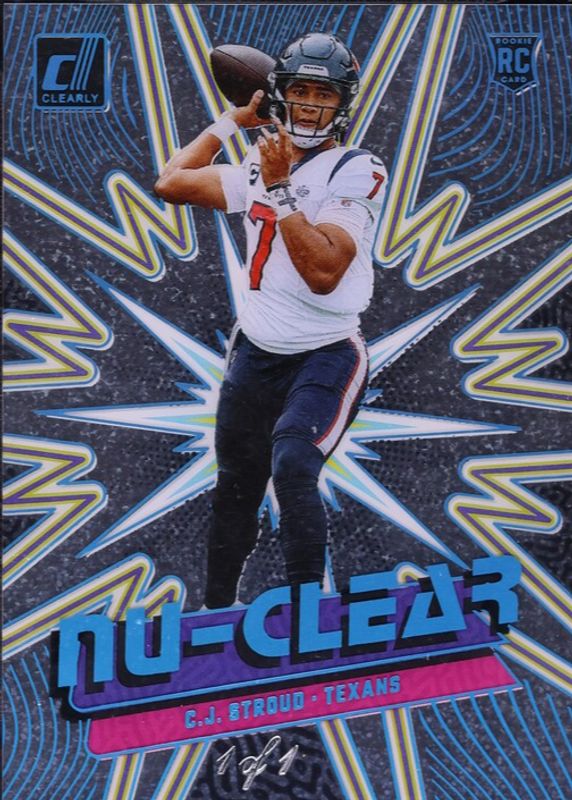 CJ Stroud 2023 Clearly Donruss #12 Nu-Clear - Holo Platinum /1 Rookie RAW