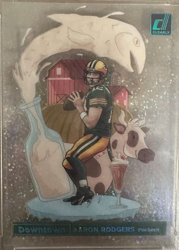 Aaron Rodgers 2021 Clearly Donruss #D-12 Downtown - Holo Platinum /1 RAW