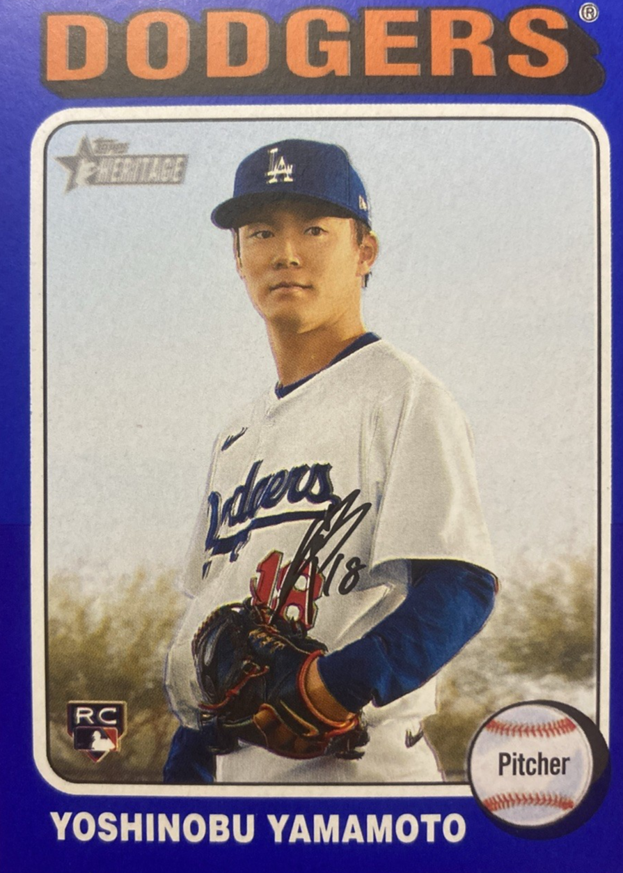 Yoshinobu Yamamoto 2024 Topps Heritage High Number #553 Dark Blue
