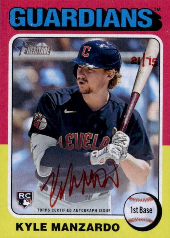 Kyle Manzardo 2024 Topps Heritage High Number #ROA-KM Real One Autographs - Red Ink /75 Rookie RAW