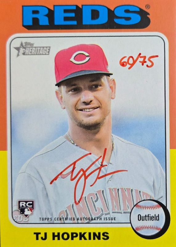 TJ Hopkins 2024 Topps Heritage High Number #ROA-TH Real One Autographs - Red Ink /75 Rookie RAW