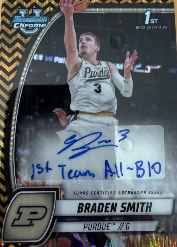 Braden Smith 2024 Bowman Chrome University #12 Black & Gold Stealth Refractor /24 (1st) RAW