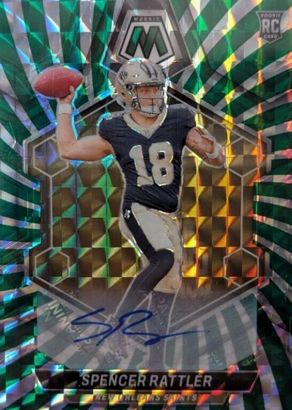 Spencer Rattler 2024 Mosaic #393 Rookie Autographs - Green Swirl /15 RAW