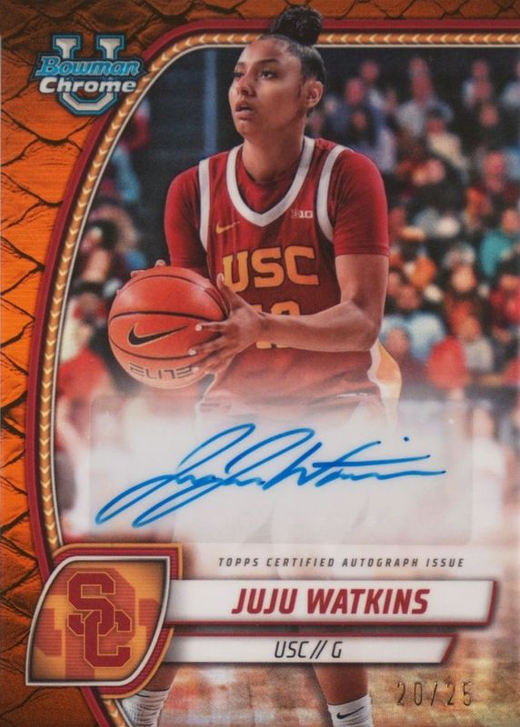 JuJu Watkins 2024 Bowman Chrome University #37 Prospect Auto - Reptilian Orange Refractor /25 RAW