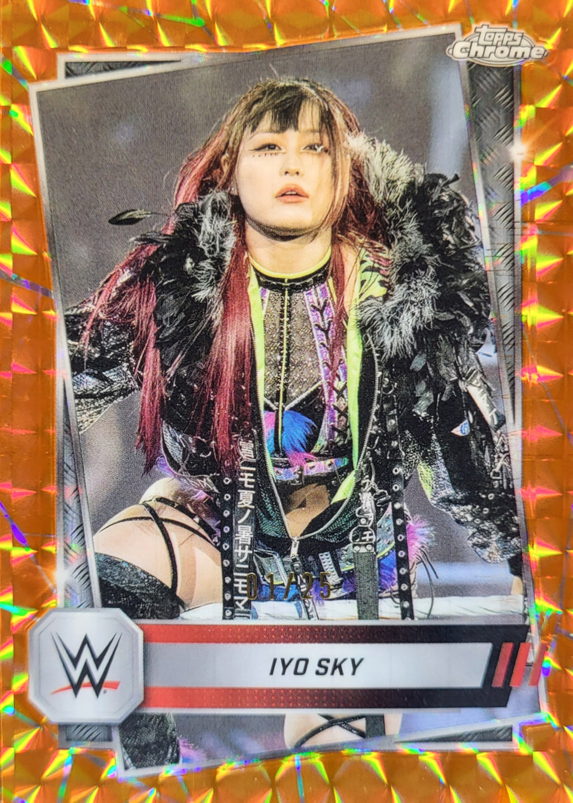Iyo Sky 2025 Topps Chrome WWE #99 Orange Geometric Refractor