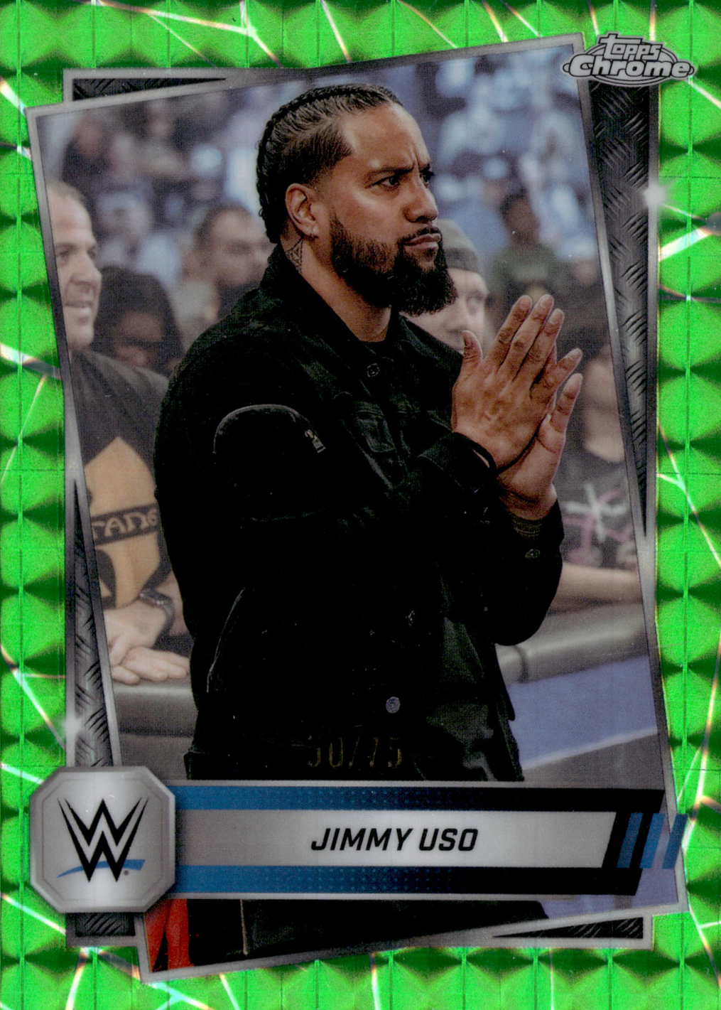 Jimmy Uso 2025 Topps Chrome WWE #56 Neon Green Geometric Refractor /75