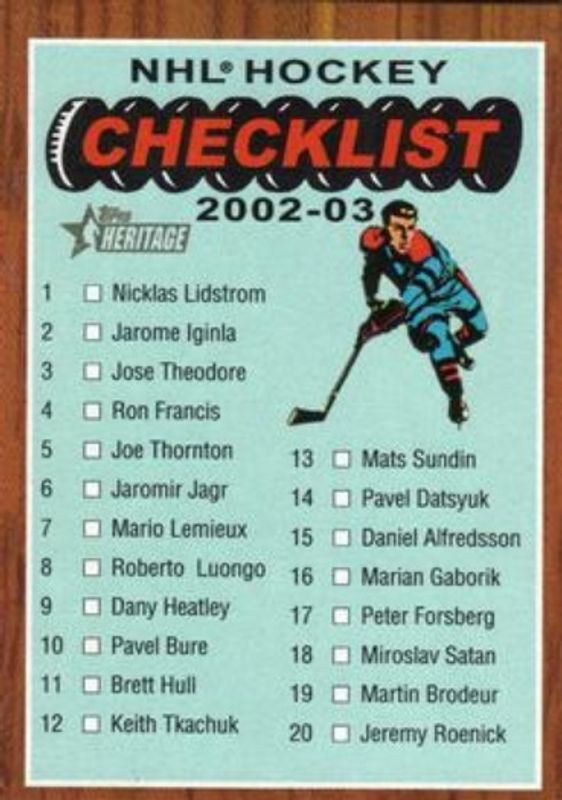 2002 Topps Heritage #1 Checklists