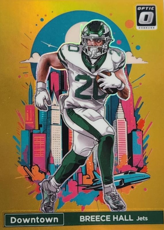 Breece Hall 2024 Optic #22 Downtown - Gold /10 RAW